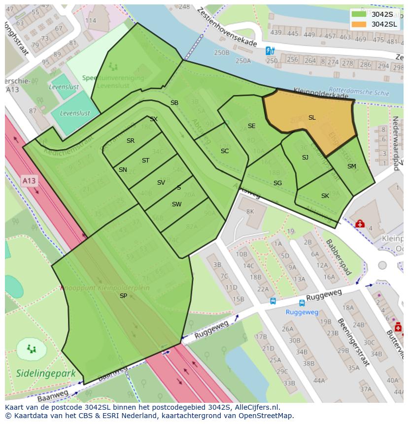 Afbeelding van het postcodegebied 3042 SL op de kaart.