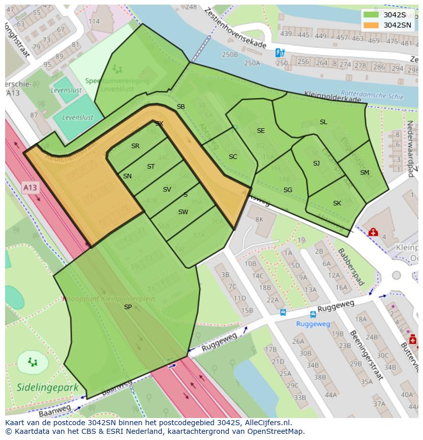 Afbeelding van het postcodegebied 3042 SN op de kaart.