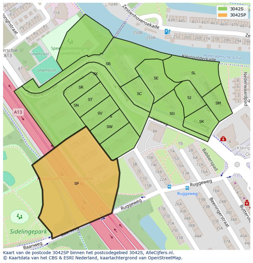 Afbeelding van het postcodegebied 3042 SP op de kaart.