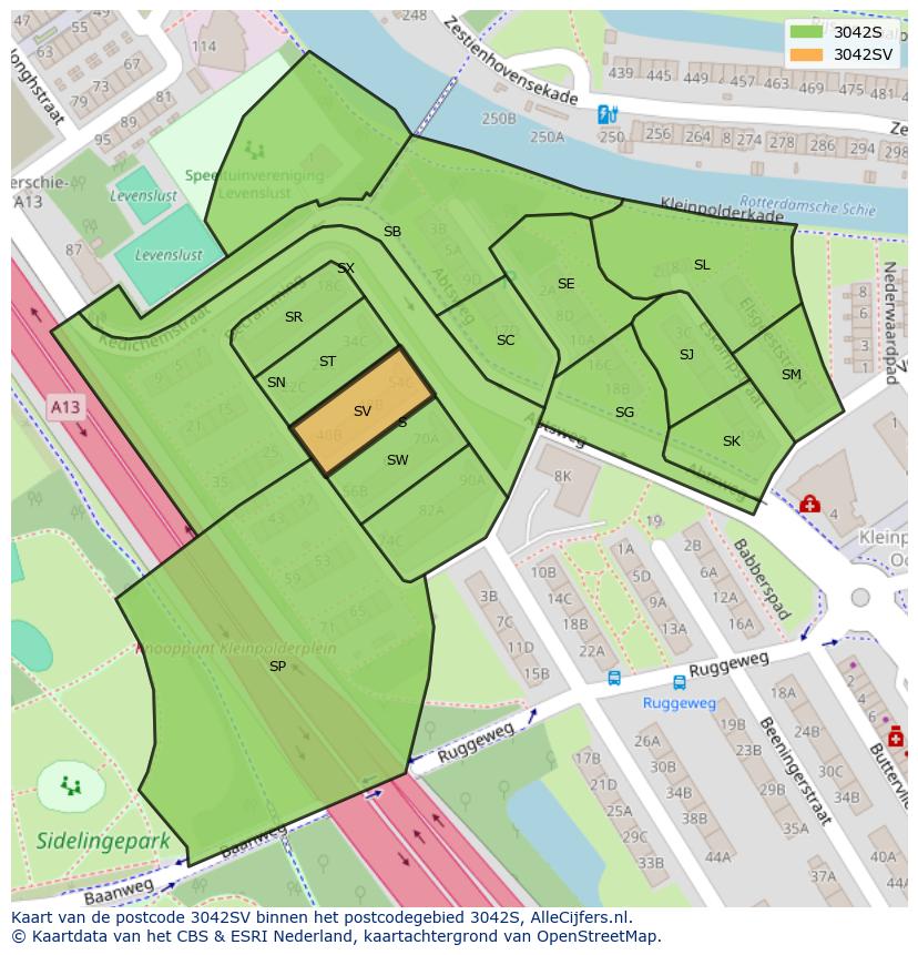 Afbeelding van het postcodegebied 3042 SV op de kaart.
