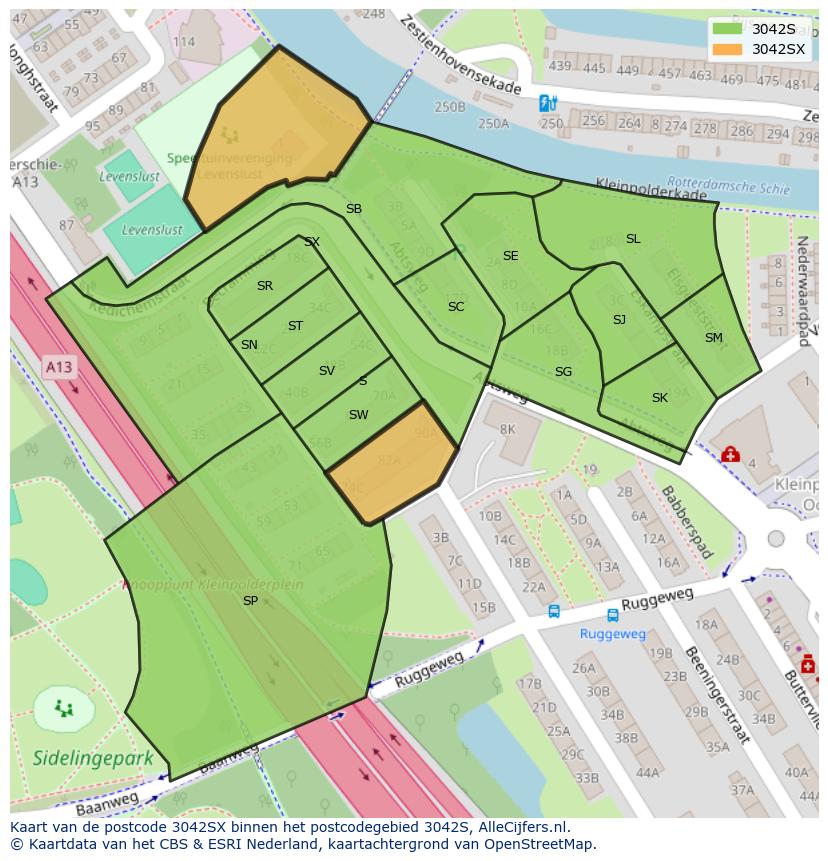 Afbeelding van het postcodegebied 3042 SX op de kaart.