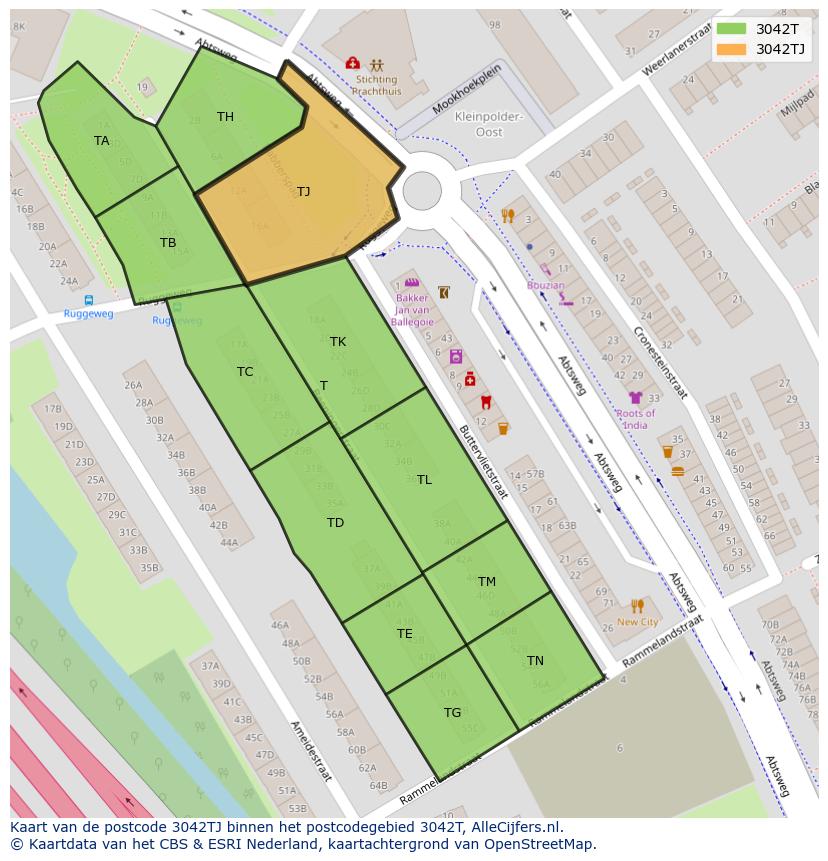 Afbeelding van het postcodegebied 3042 TJ op de kaart.