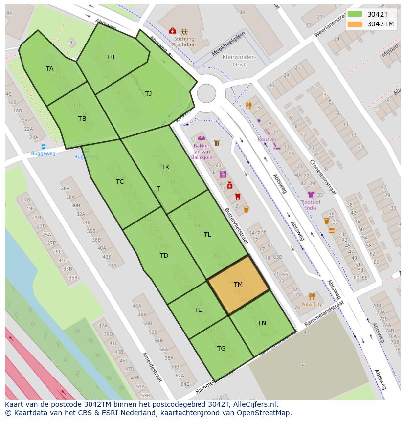 Afbeelding van het postcodegebied 3042 TM op de kaart.