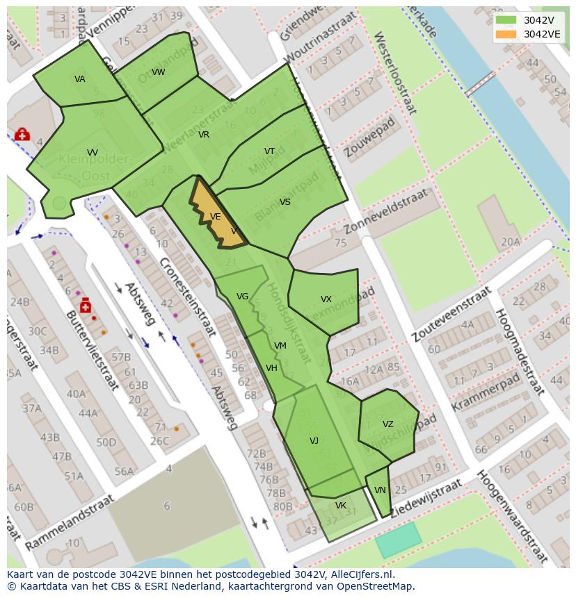 Afbeelding van het postcodegebied 3042 VE op de kaart.