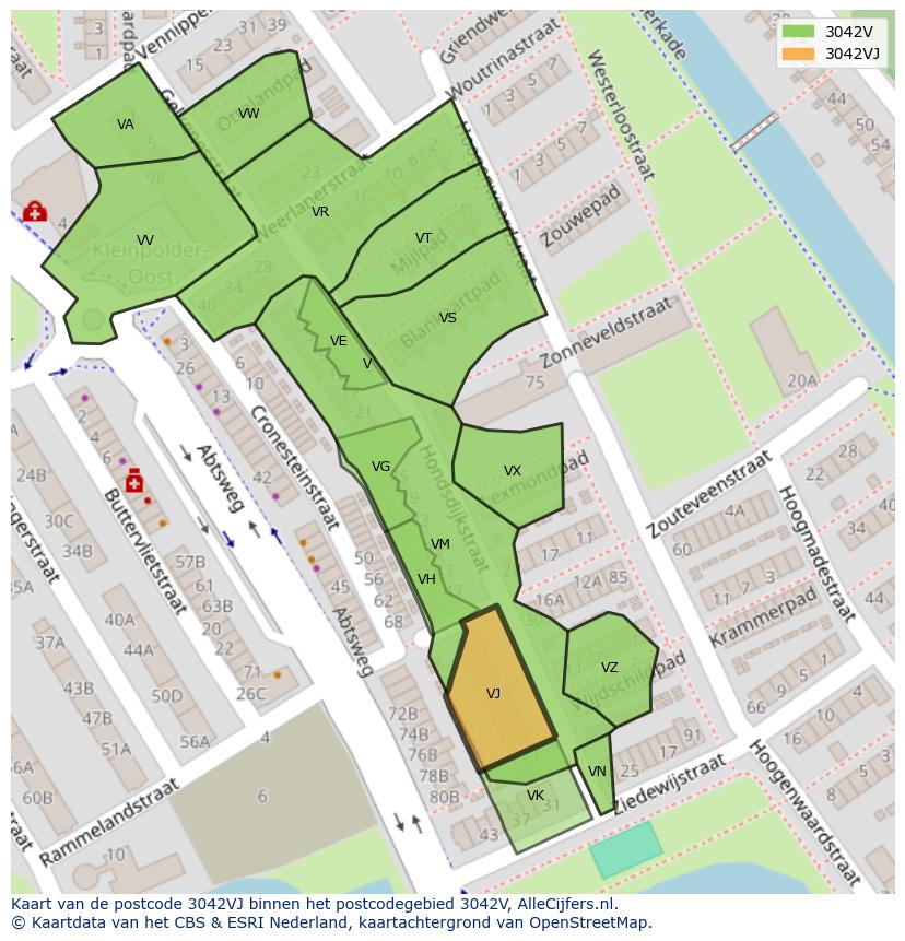 Afbeelding van het postcodegebied 3042 VJ op de kaart.