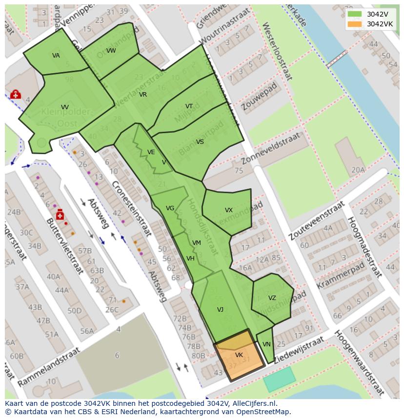 Afbeelding van het postcodegebied 3042 VK op de kaart.