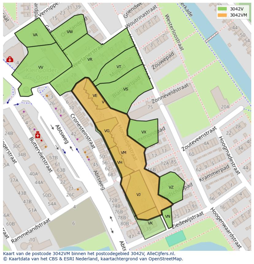 Afbeelding van het postcodegebied 3042 VM op de kaart.