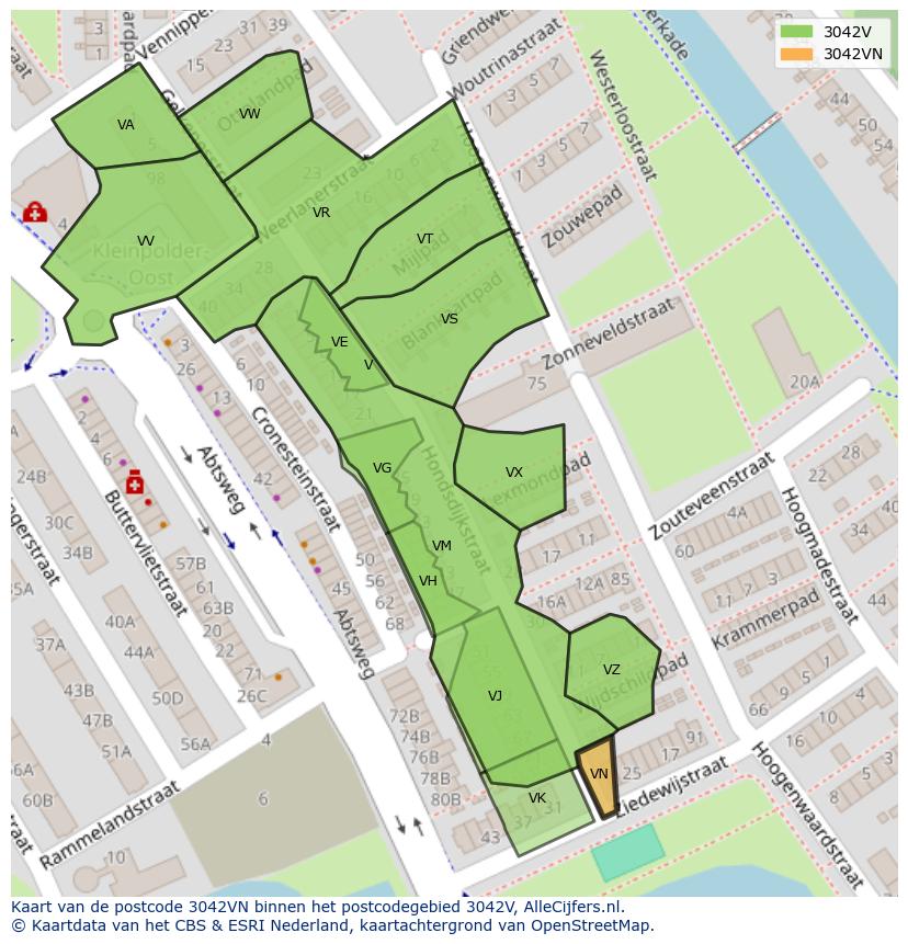 Afbeelding van het postcodegebied 3042 VN op de kaart.