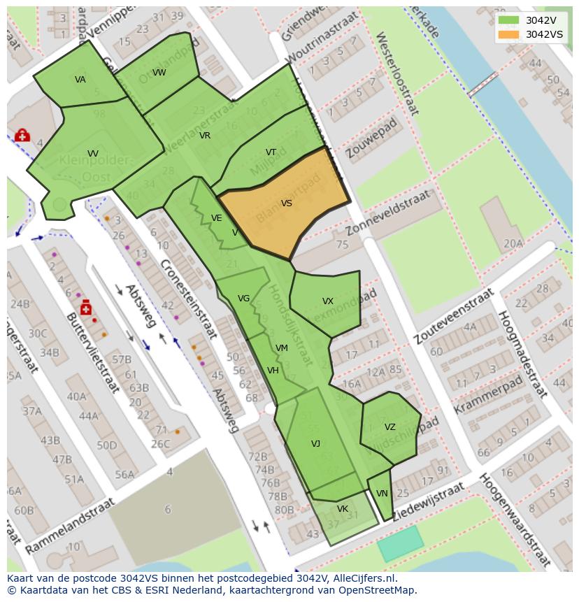 Afbeelding van het postcodegebied 3042 VS op de kaart.
