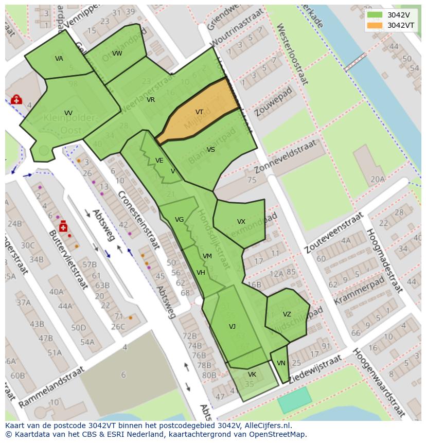 Afbeelding van het postcodegebied 3042 VT op de kaart.