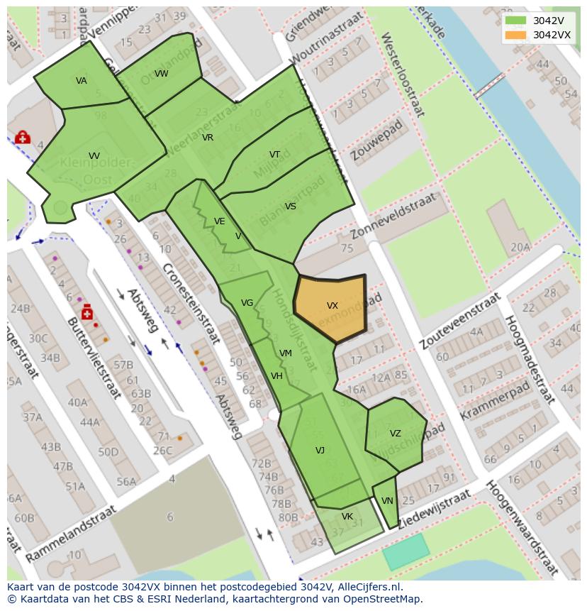 Afbeelding van het postcodegebied 3042 VX op de kaart.
