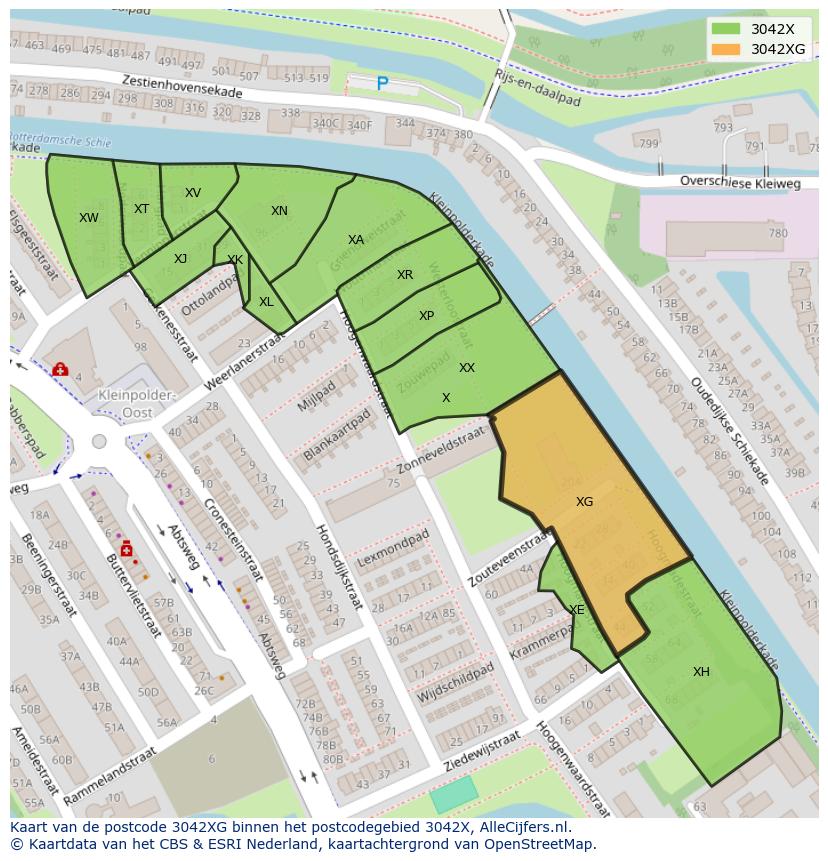 Afbeelding van het postcodegebied 3042 XG op de kaart.