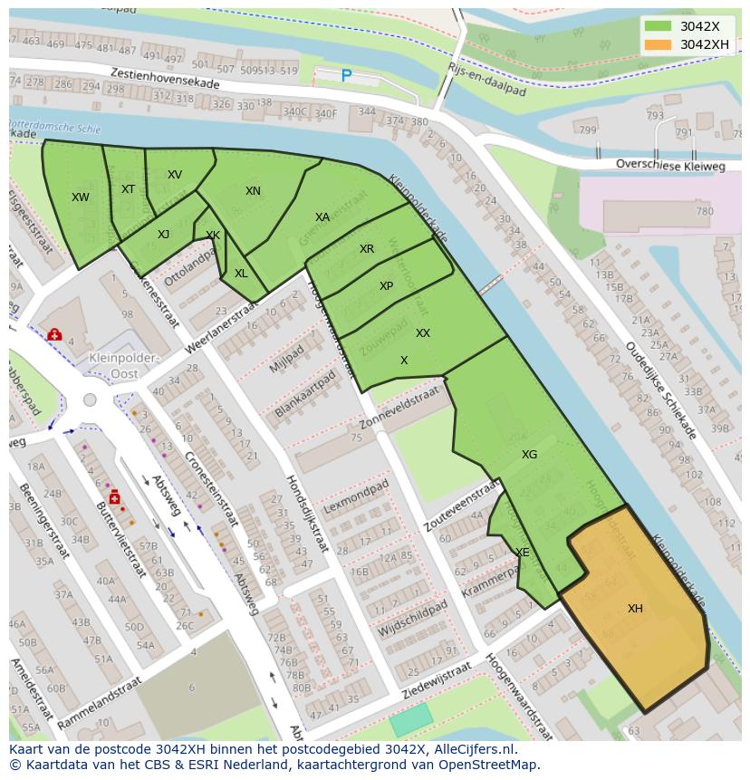Afbeelding van het postcodegebied 3042 XH op de kaart.