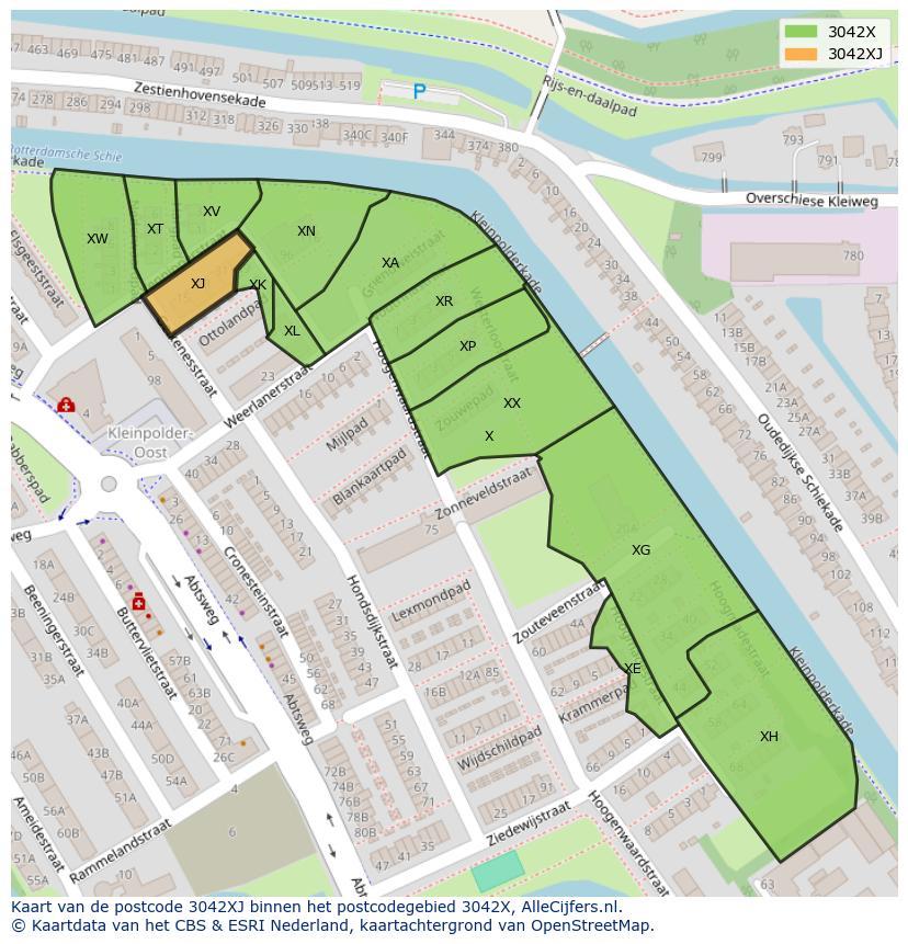 Afbeelding van het postcodegebied 3042 XJ op de kaart.
