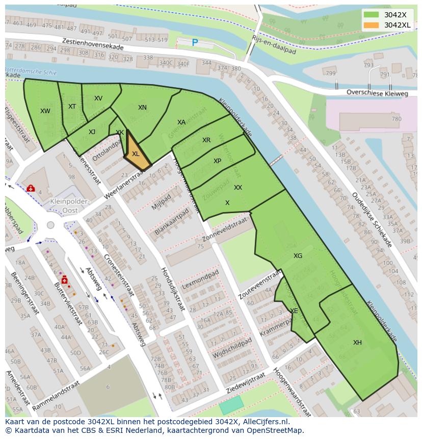 Afbeelding van het postcodegebied 3042 XL op de kaart.