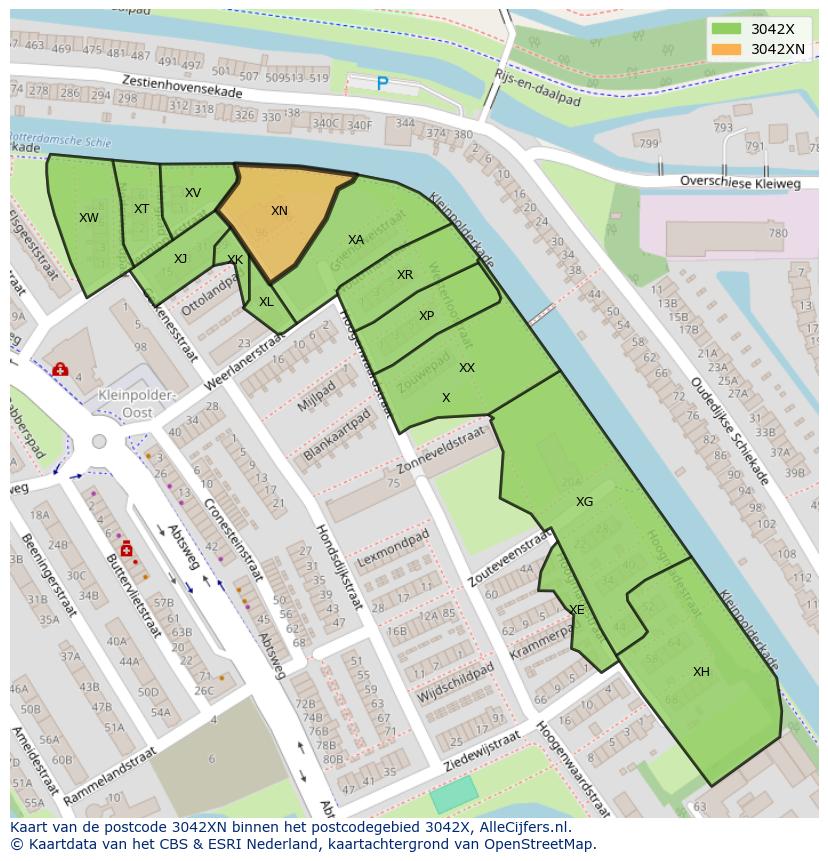 Afbeelding van het postcodegebied 3042 XN op de kaart.