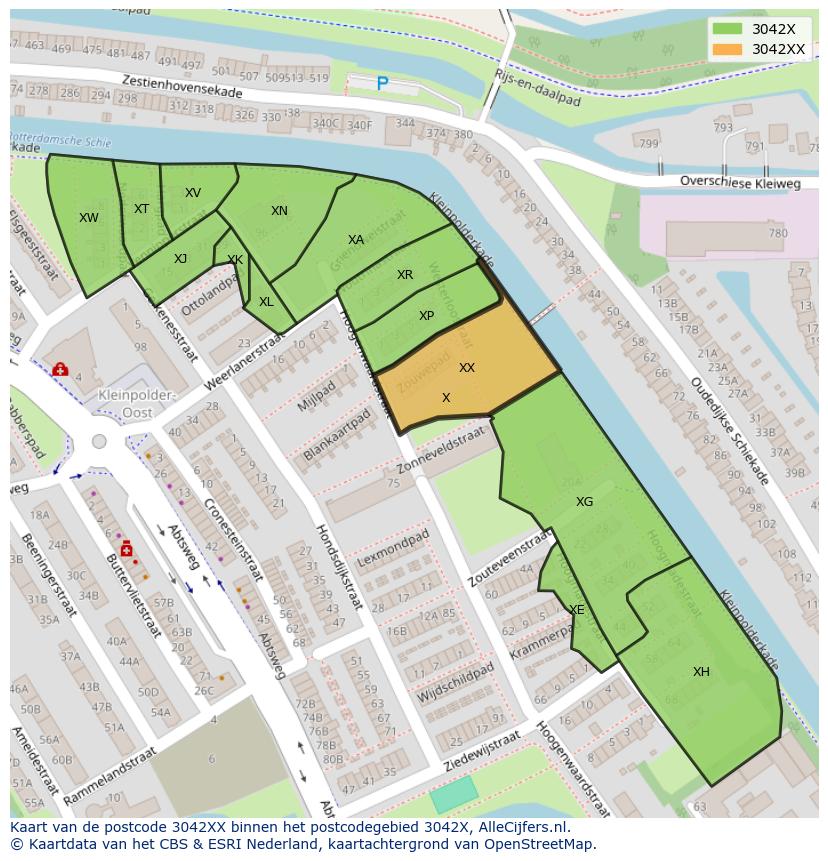 Afbeelding van het postcodegebied 3042 XX op de kaart.