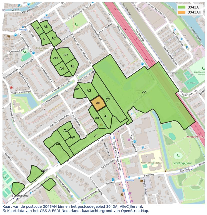 Afbeelding van het postcodegebied 3043 AH op de kaart.
