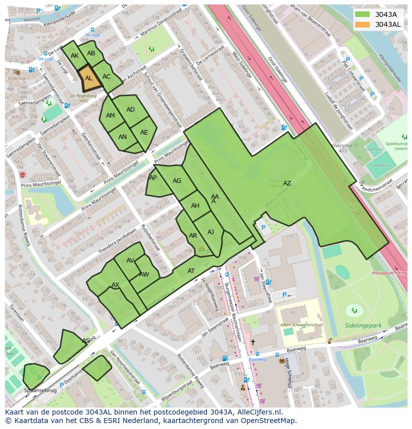 Afbeelding van het postcodegebied 3043 AL op de kaart.