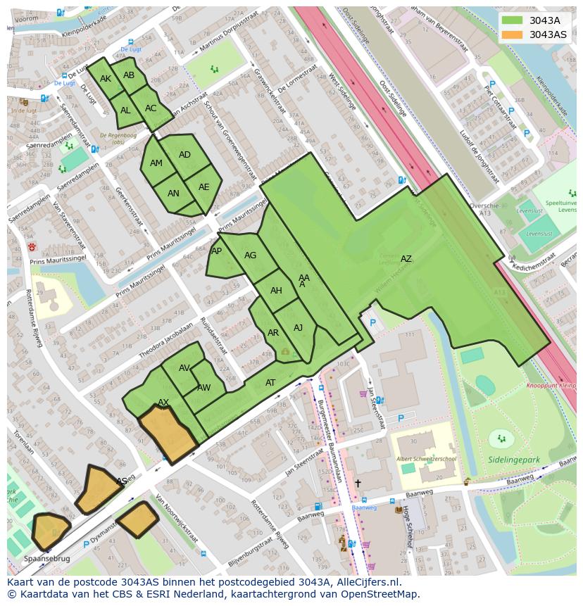 Afbeelding van het postcodegebied 3043 AS op de kaart.