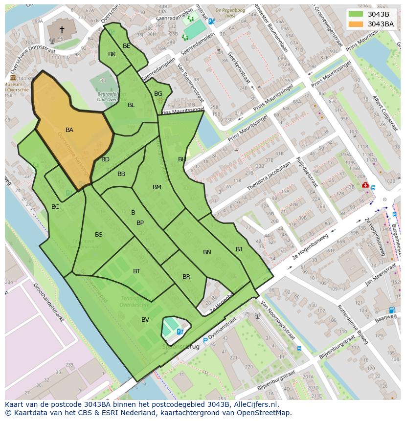 Afbeelding van het postcodegebied 3043 BA op de kaart.