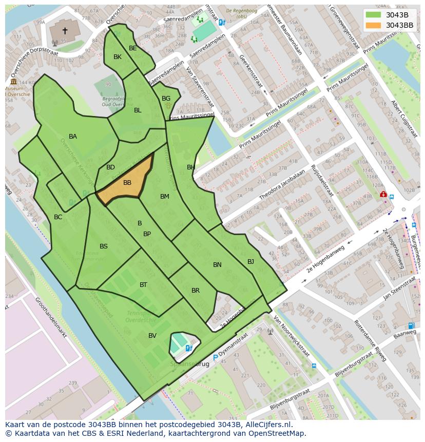 Afbeelding van het postcodegebied 3043 BB op de kaart.