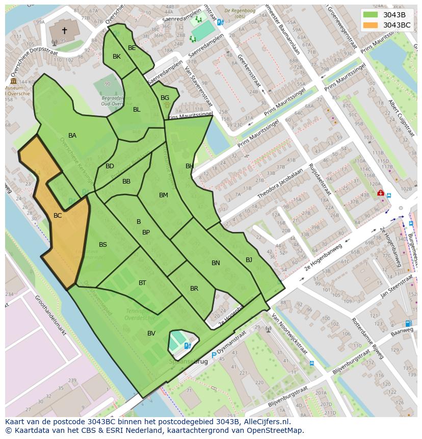 Afbeelding van het postcodegebied 3043 BC op de kaart.