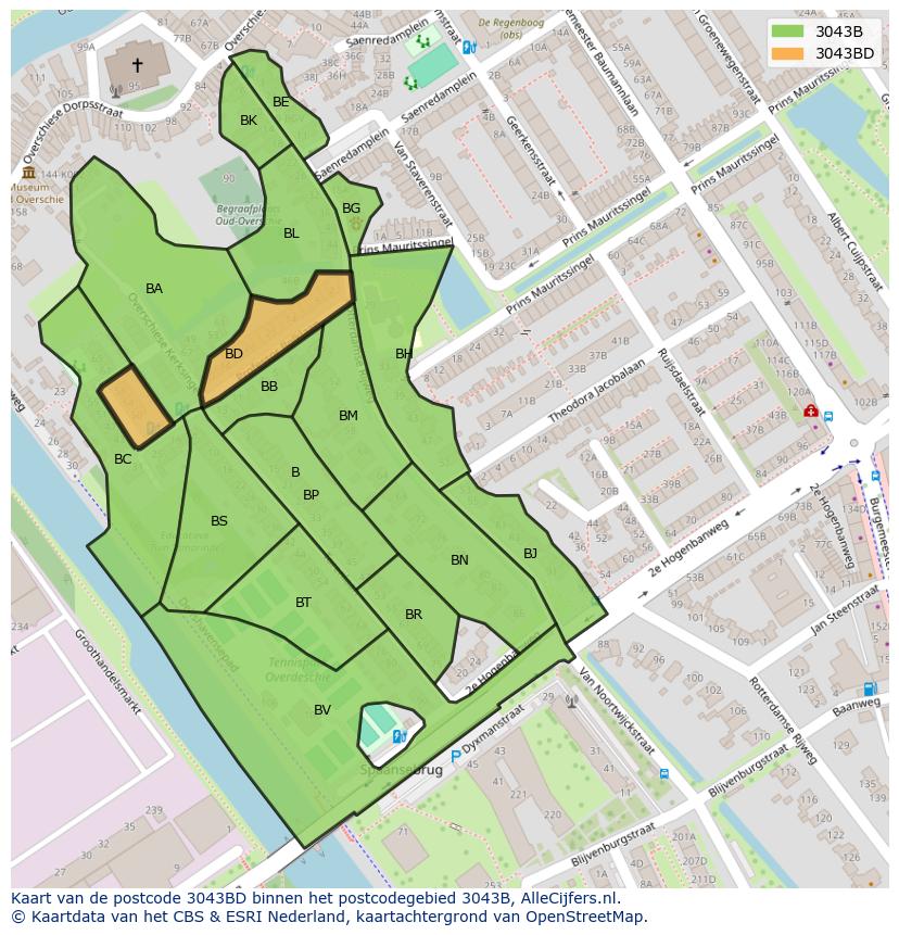 Afbeelding van het postcodegebied 3043 BD op de kaart.