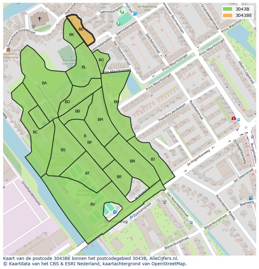 Afbeelding van het postcodegebied 3043 BE op de kaart.