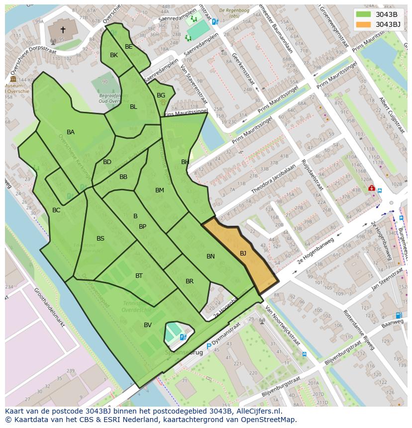 Afbeelding van het postcodegebied 3043 BJ op de kaart.