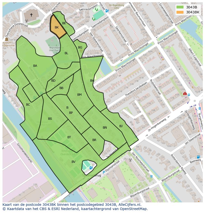 Afbeelding van het postcodegebied 3043 BK op de kaart.