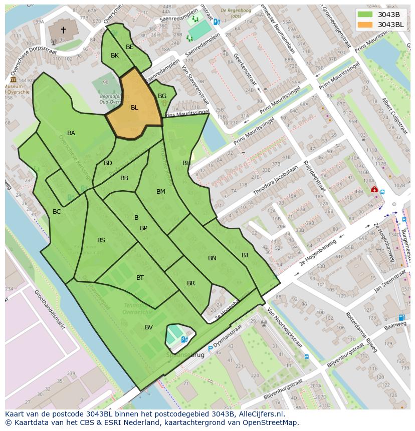 Afbeelding van het postcodegebied 3043 BL op de kaart.