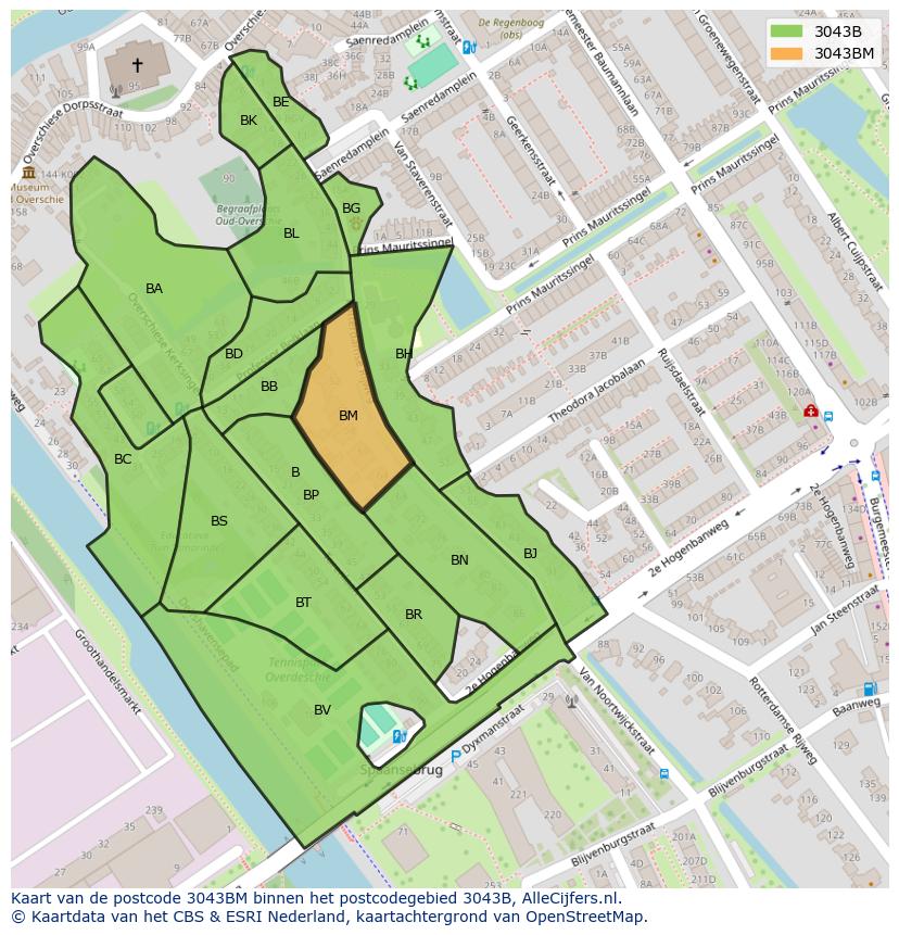 Afbeelding van het postcodegebied 3043 BM op de kaart.