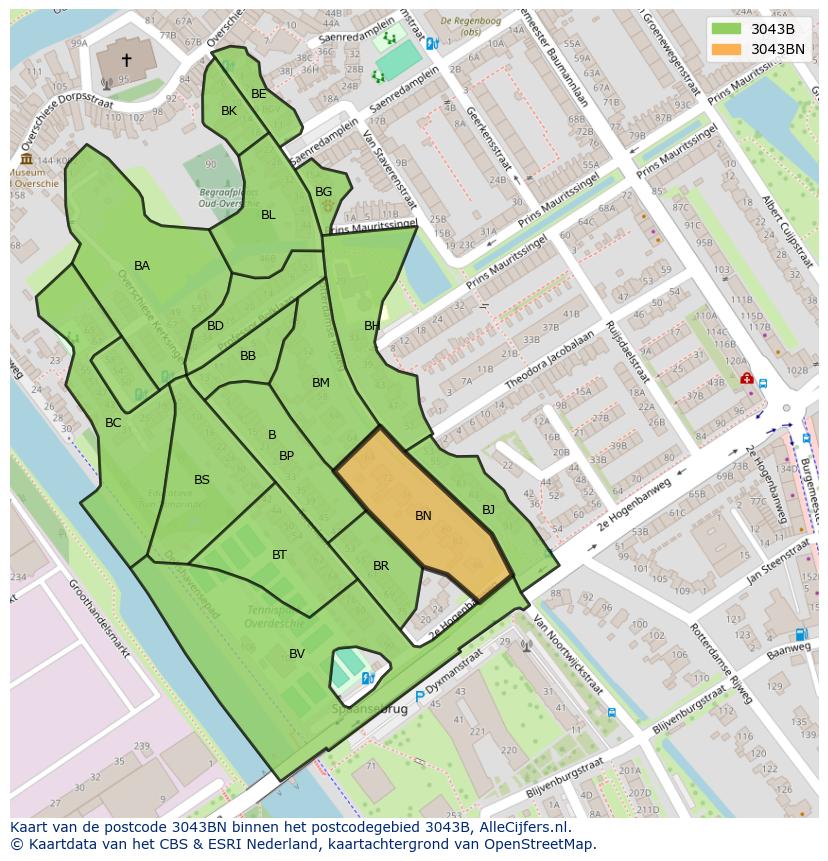 Afbeelding van het postcodegebied 3043 BN op de kaart.