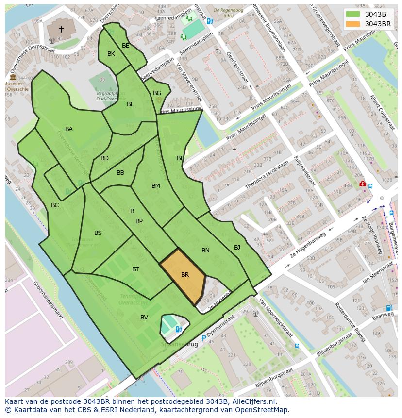 Afbeelding van het postcodegebied 3043 BR op de kaart.
