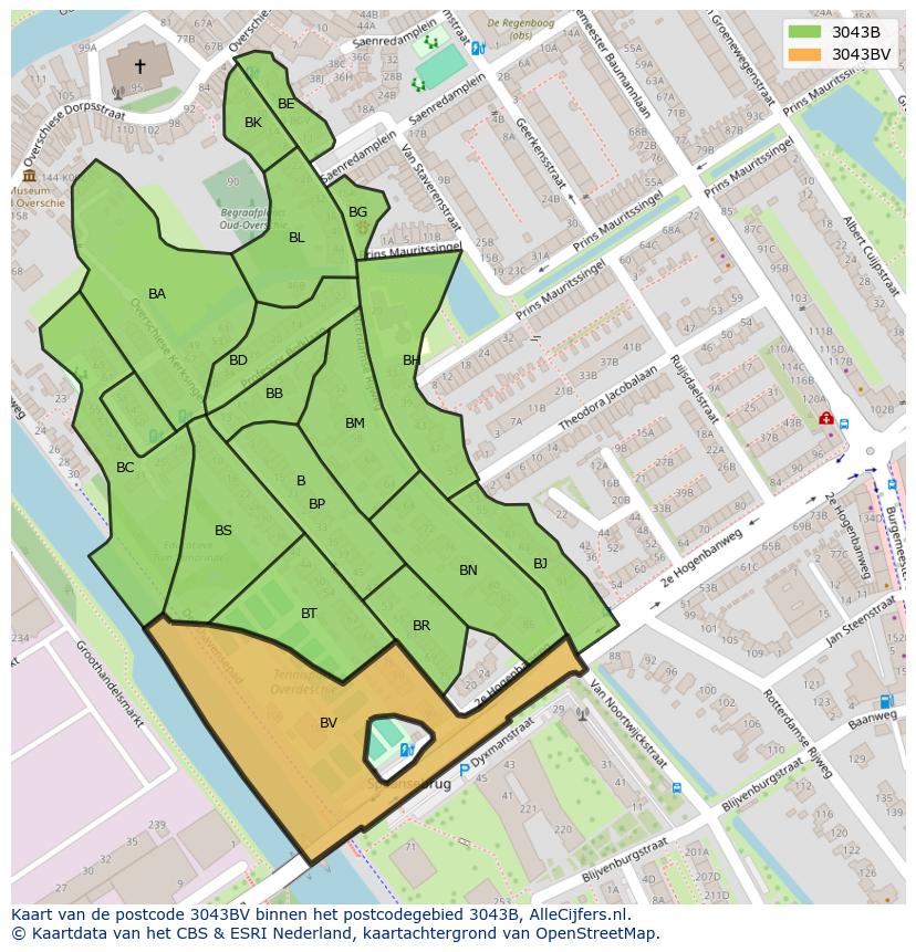 Afbeelding van het postcodegebied 3043 BV op de kaart.