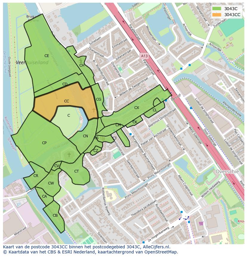 Afbeelding van het postcodegebied 3043 CC op de kaart.