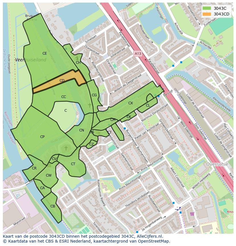 Afbeelding van het postcodegebied 3043 CD op de kaart.