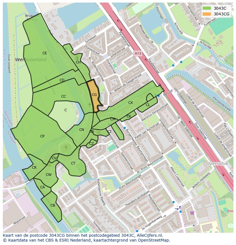 Afbeelding van het postcodegebied 3043 CG op de kaart.