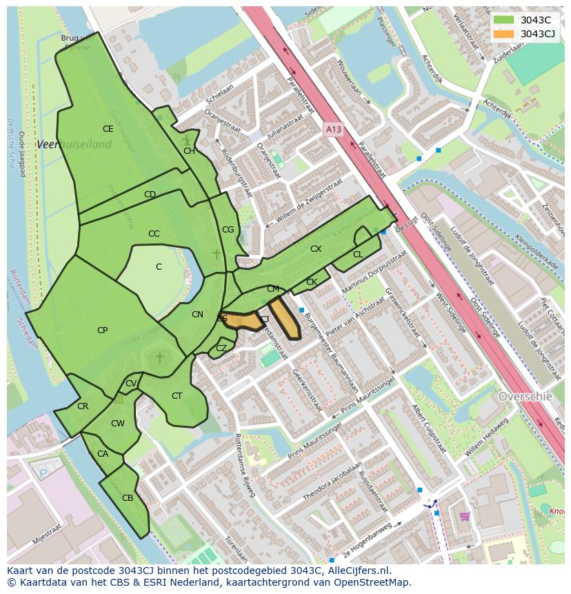 Afbeelding van het postcodegebied 3043 CJ op de kaart.