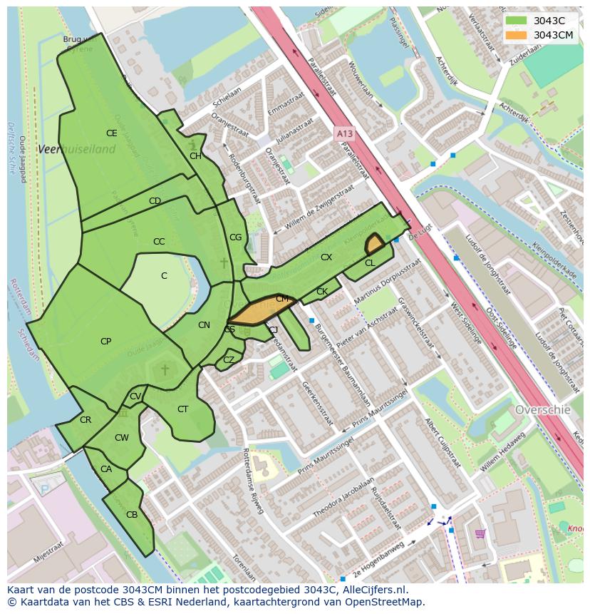 Afbeelding van het postcodegebied 3043 CM op de kaart.