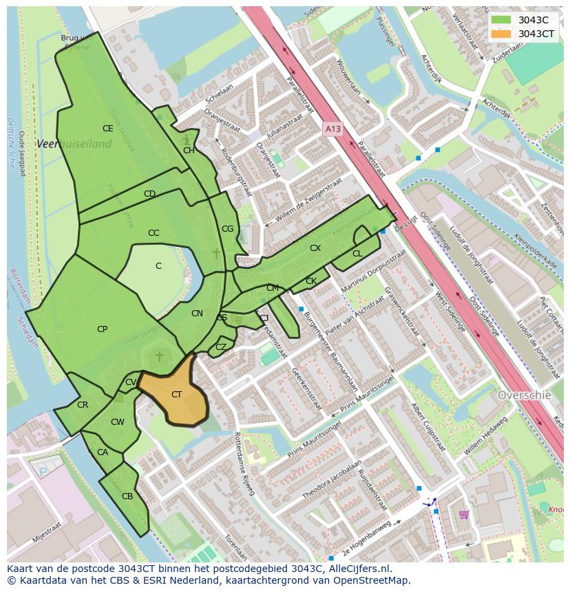 Afbeelding van het postcodegebied 3043 CT op de kaart.