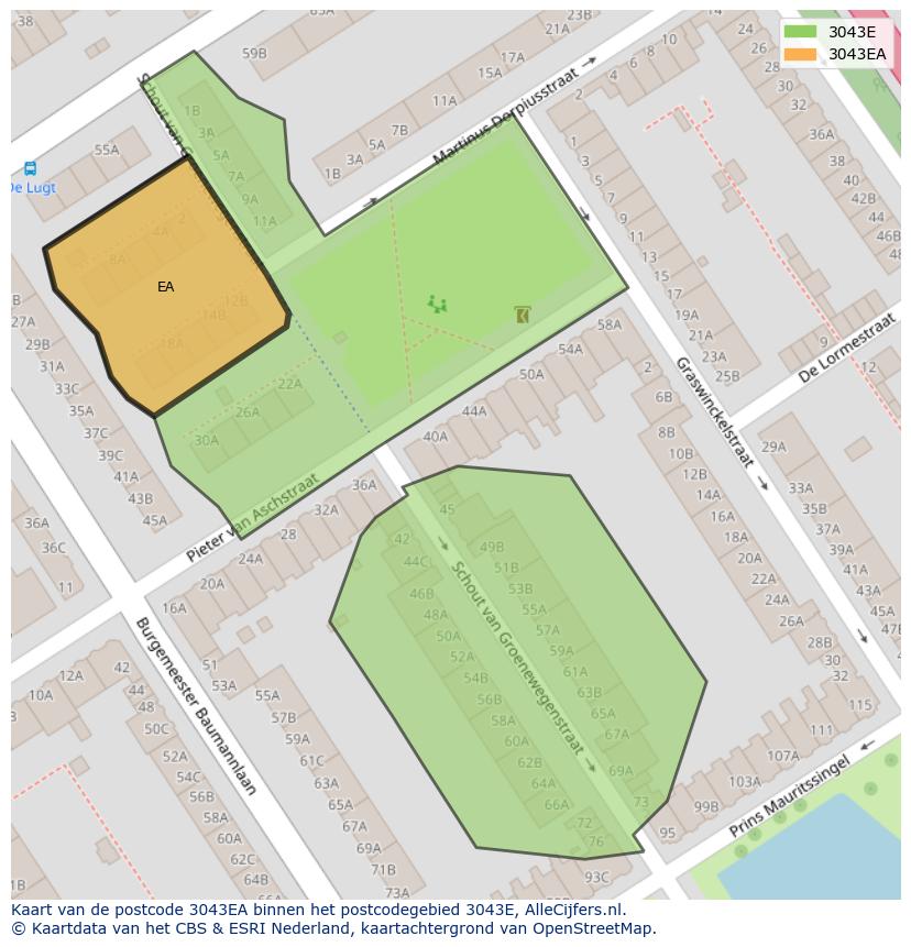 Afbeelding van het postcodegebied 3043 EA op de kaart.