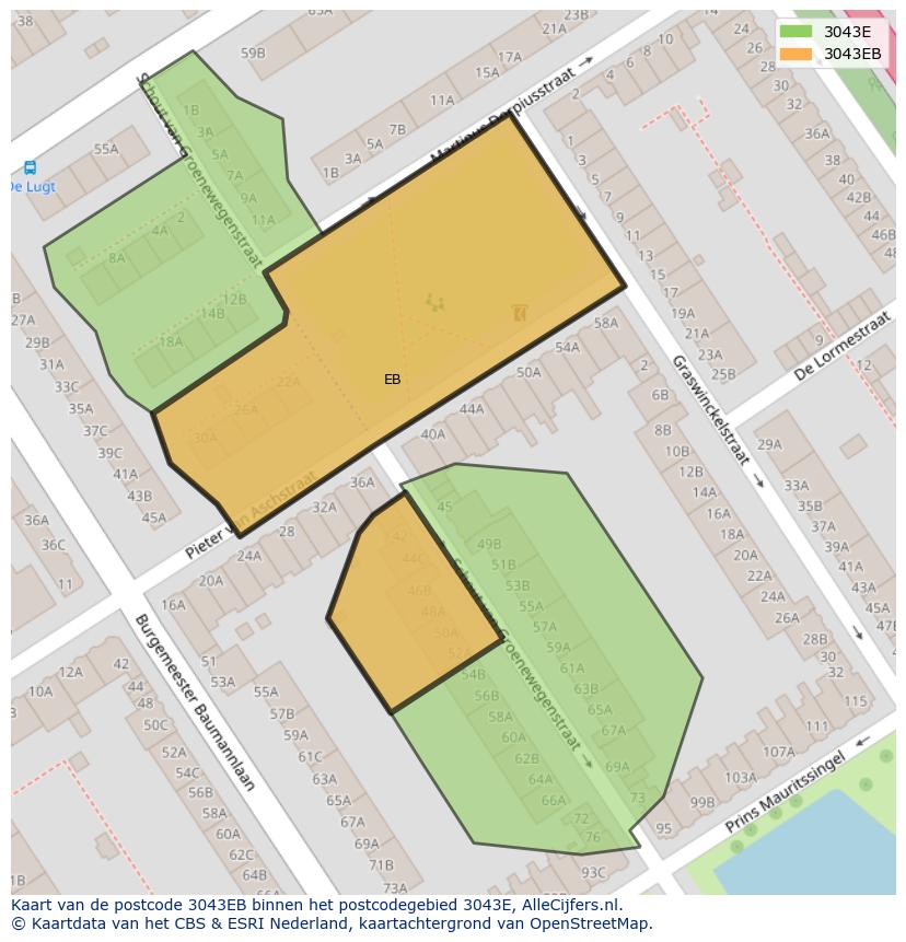 Afbeelding van het postcodegebied 3043 EB op de kaart.
