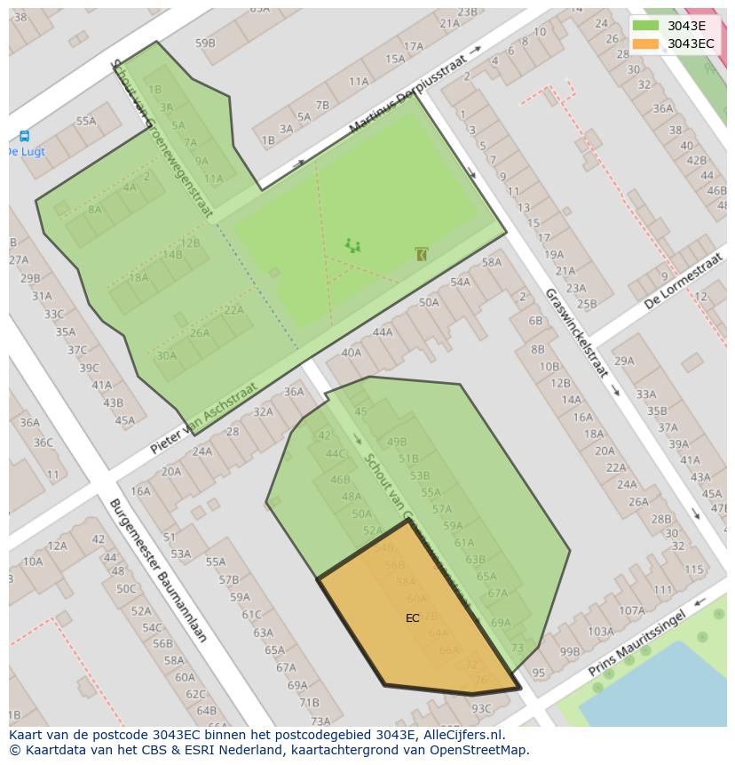 Afbeelding van het postcodegebied 3043 EC op de kaart.