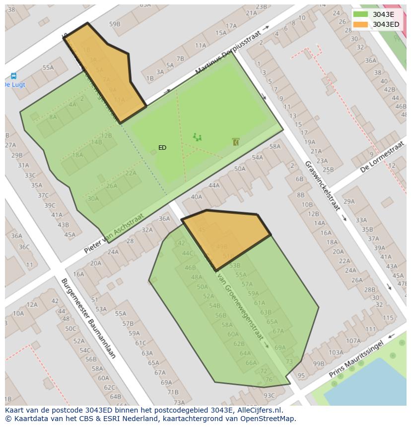 Afbeelding van het postcodegebied 3043 ED op de kaart.