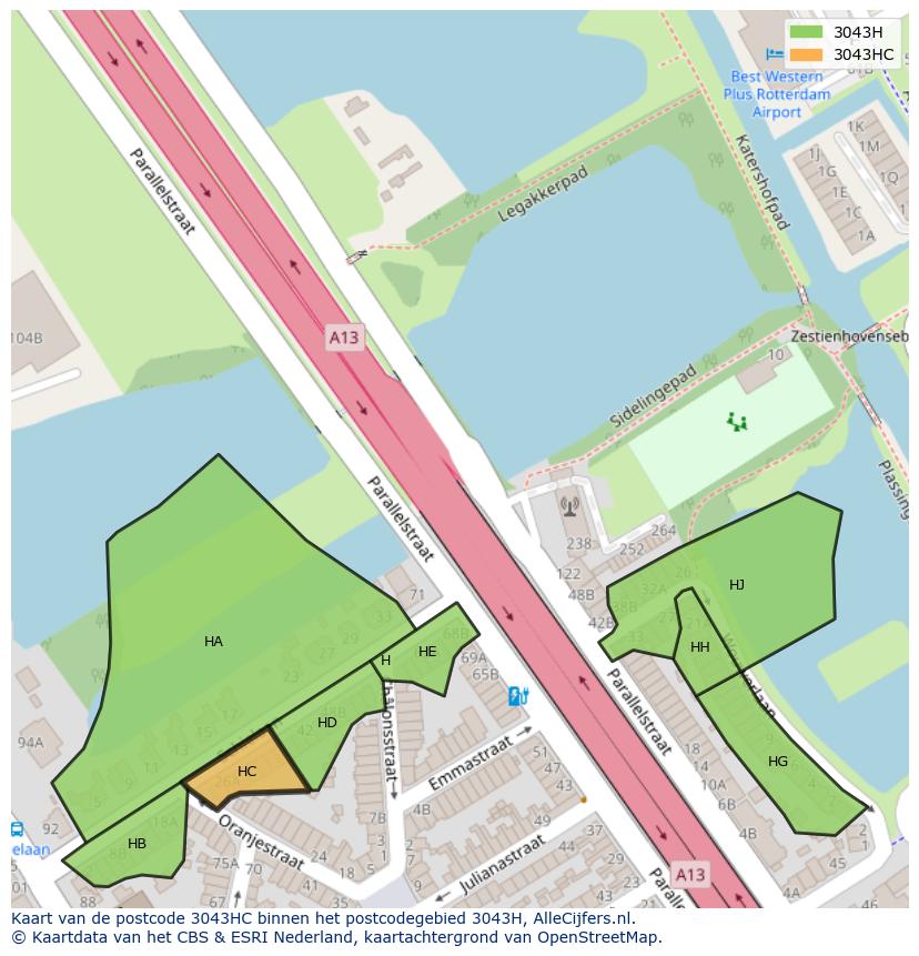Afbeelding van het postcodegebied 3043 HC op de kaart.
