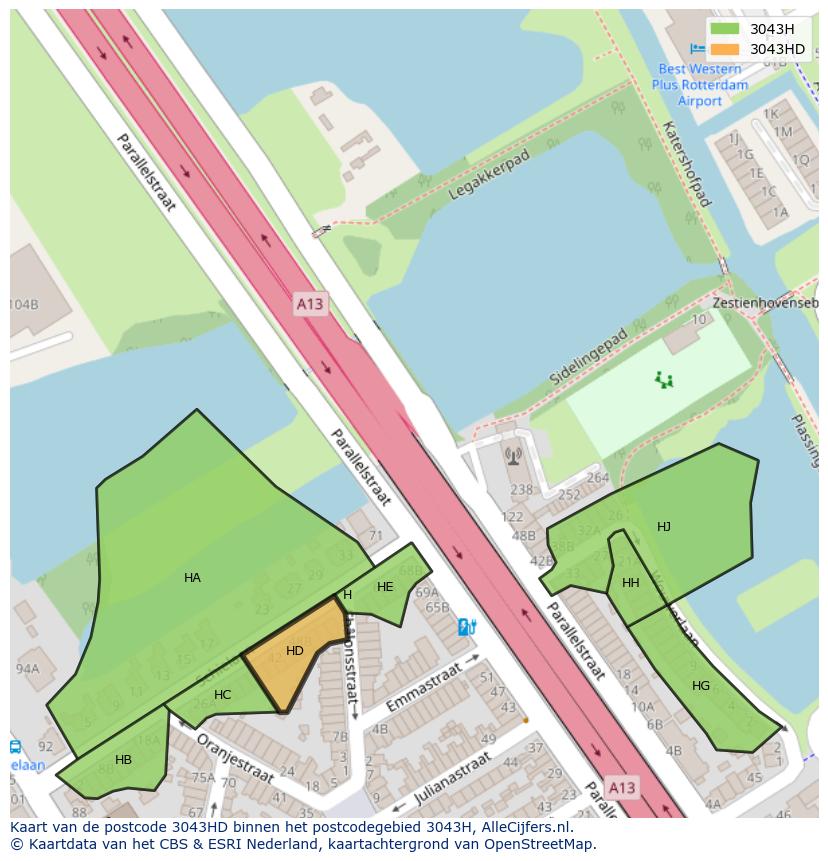 Afbeelding van het postcodegebied 3043 HD op de kaart.