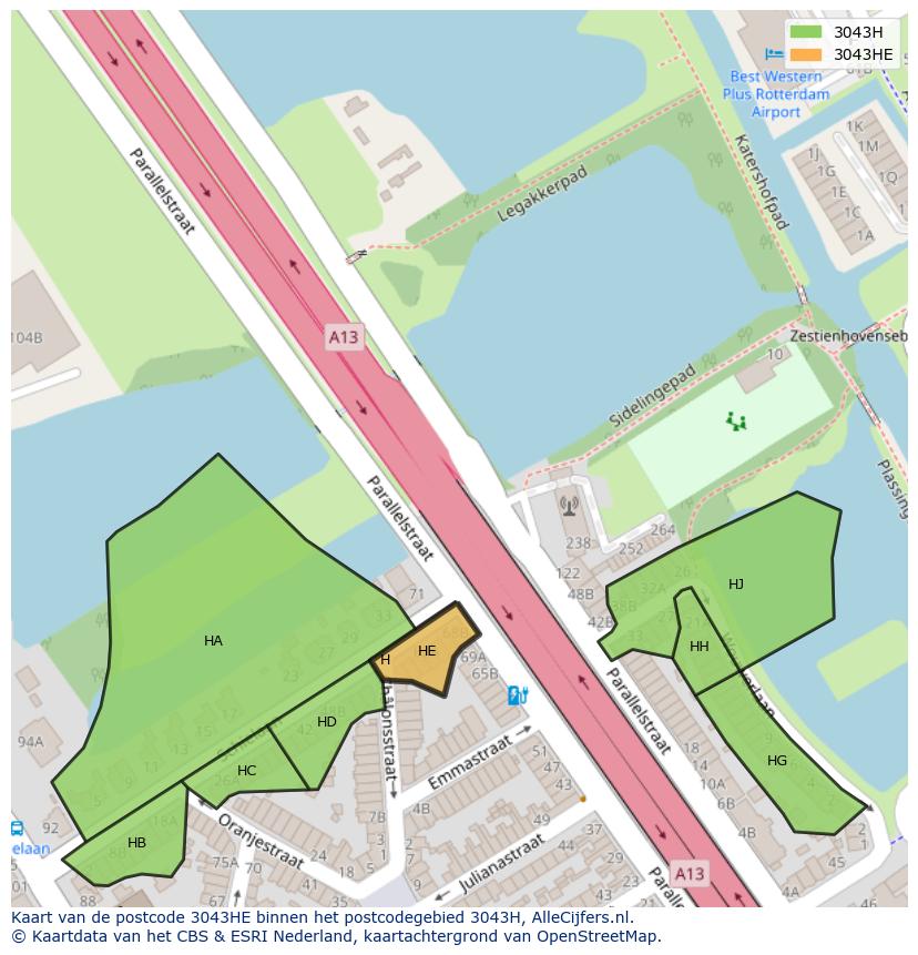 Afbeelding van het postcodegebied 3043 HE op de kaart.