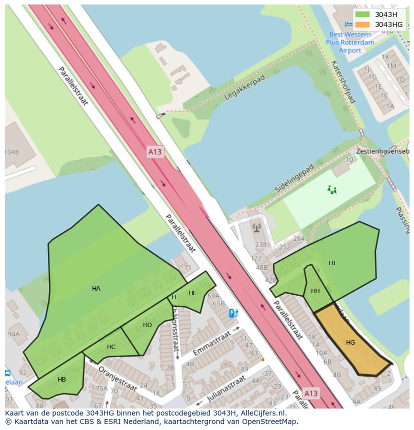 Afbeelding van het postcodegebied 3043 HG op de kaart.